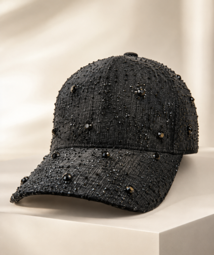 Black Rhinestone Embellished Baseball Cap