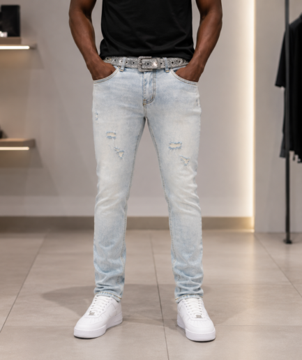 KDNK Light Wash Distressed Skinny Jeans