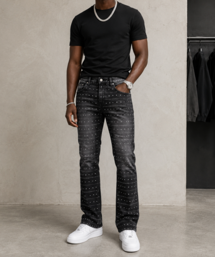 Louder Than Words Rhinestone Flare Jeans – Washed Black