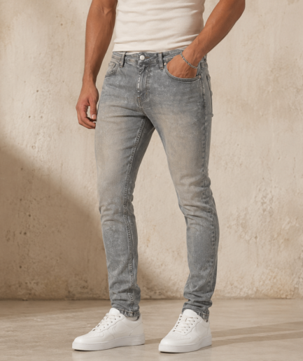 SERENEDE Metallic Silver Flare Jeans – Grey Wash