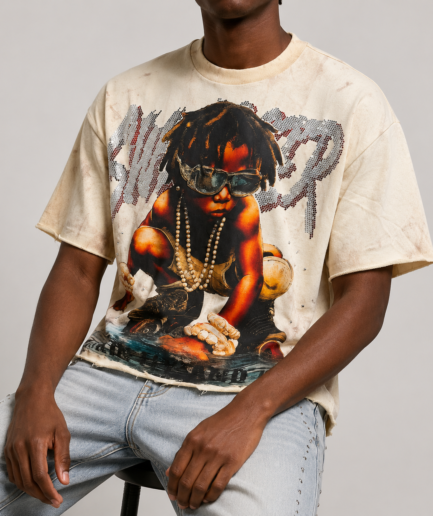 Vintage Oversized Graphic T-Shirt Urban Streetwear Cream Tee