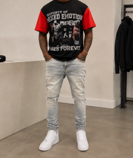 Mixed Emotion Lives Forever Colorblock T-Shirt – Black/Red